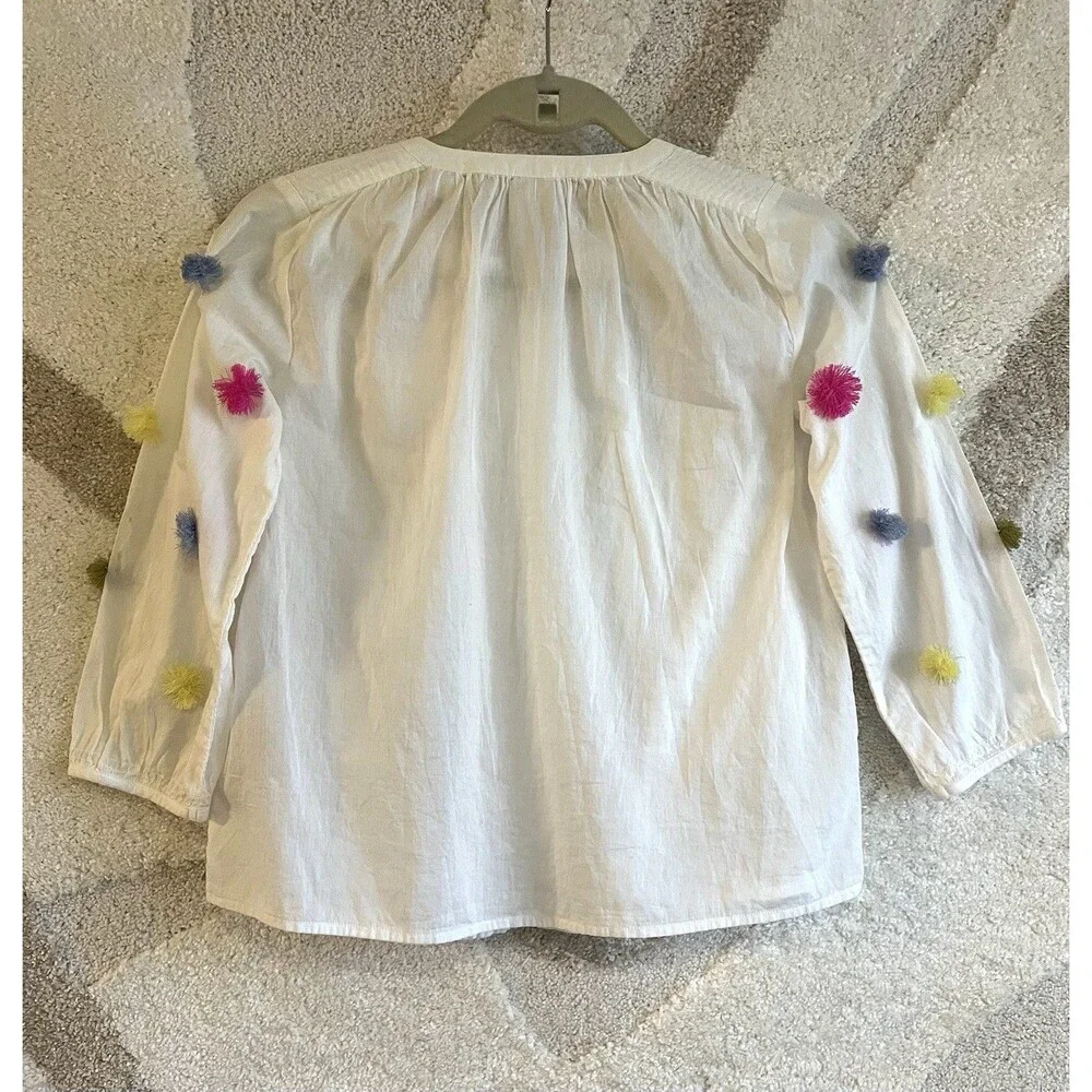 Girls Scotch & Soda Sz 10 White Pom Pom Sleeve Boho Festival Blouse NWT Cotton
